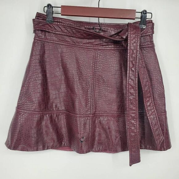 TANYA‎ TAYLOR Courtney Croc Embossed Faux Leather Skirt Cabernet Brown Size 8 - Picture 5 of 8